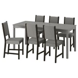 HAUGA / STEFAN Table and 6 chairs, grey/brown-black Knisa grey/beige, 168x74 cm
