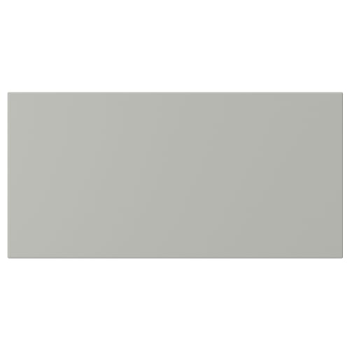 A grey rectangular kitchen cabinet door. It has clean lines and smooth surface, made of acrylic painted fibreboard.