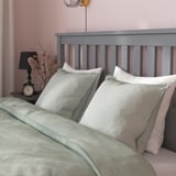 HEMNES Bed frame with 4 storage boxes, grey stained/Lönset, 140x200 cm