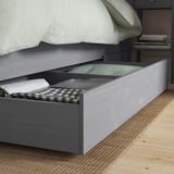 HEMNES Bed frame with 4 storage boxes, grey stained/Lönset, 140x200 cm