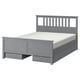 HEMNES Bed frame with 4 storage boxes, grey stained/Luröy, 140x200 cm