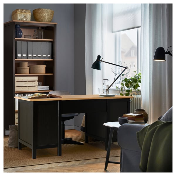 HEMNES Desk, black-brown/light brown, 155x65 cm