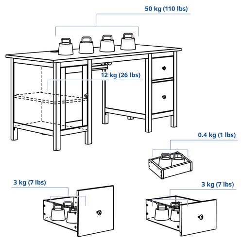 Illustration with measurements for the product: HEMNES.