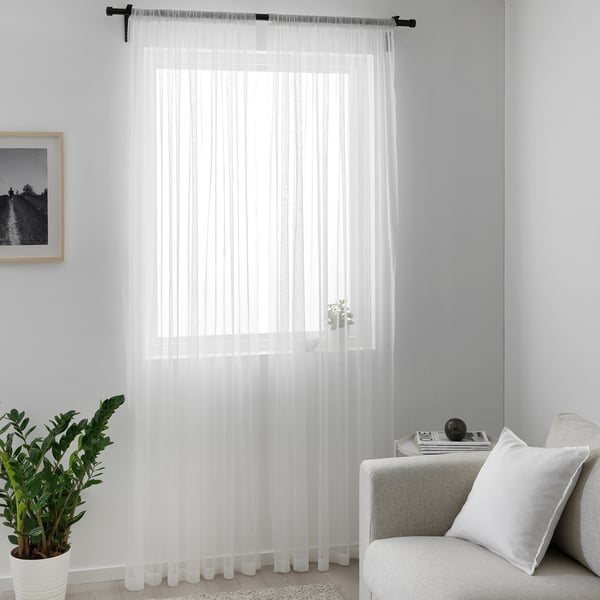 HILDRUN Sheer curtains, 1 pair white, dotted IKEA
