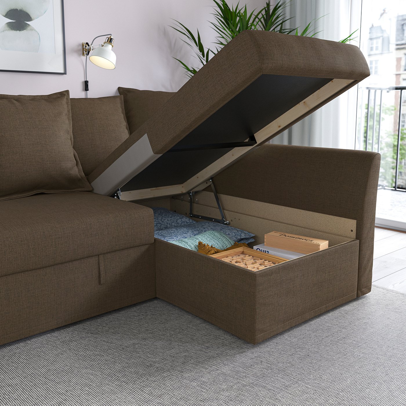 HOLMSUND corner sofa bed Kilanda grey brown IKEA