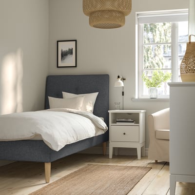 IDANÄS Upholstered bed frame, Gunnared dark grey, 90x200 cm