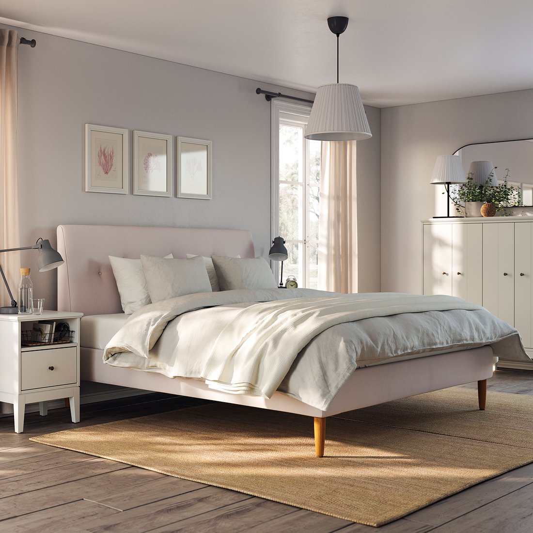 IDANÄS Upholstered bed frame, Gunnared pale pink, 180x200 cm IKEA