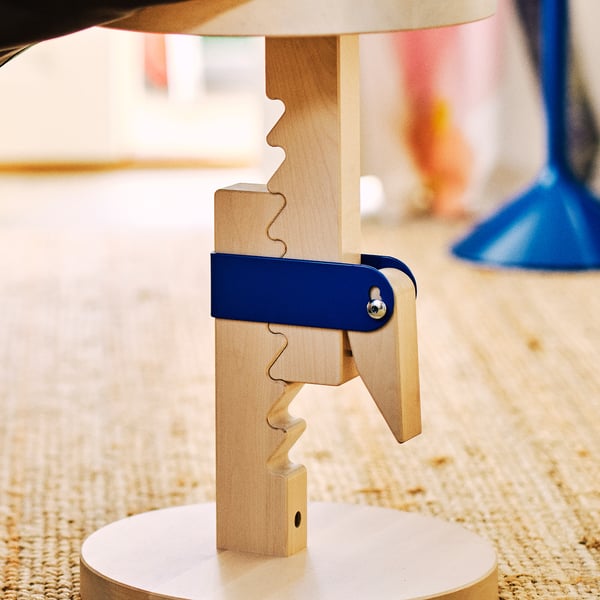 IKEA PS 2026 Stool, height adjustable birch/clear lacquered bright blue