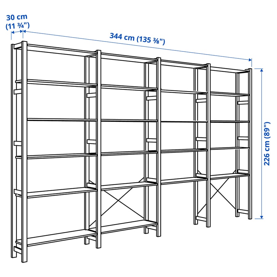 IVAR 4 sections/shelves, pine, 344x30x226 cm IKEA