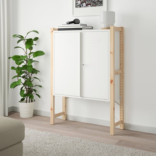Ivar خزانة مع أبواب صنوبر أبيض Ikea
