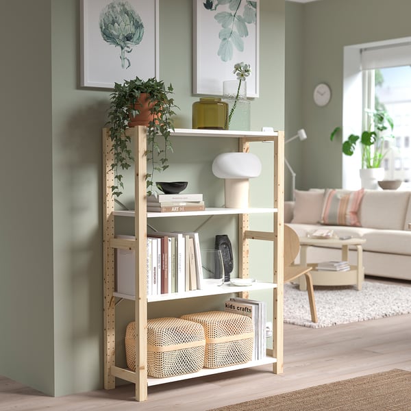 IVAR Shelving unit, pine/metal white, 89x30x124 cm
