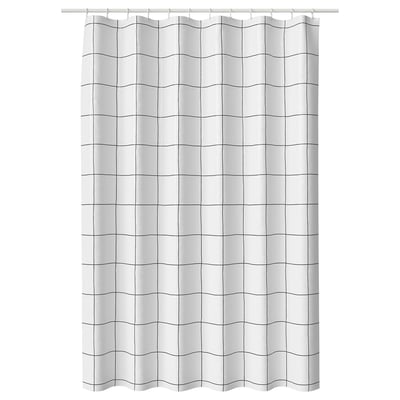 JÄMTSTARR Shower curtain, white/check, 180x200 cm