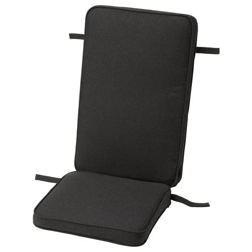 Black cushioned seat cover with a padded inlay and secure straps, perfect for outdoor use.