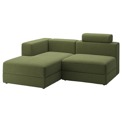 JÄTTEBO 2,5-seat mod sofa w chaise longue, left with headrest/Samsala dark yellow-green