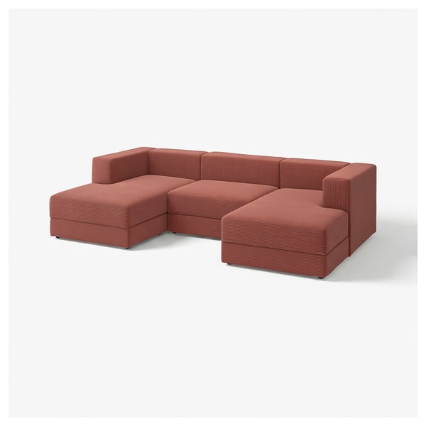 JÄTTEBO 3,5-seat mod sofa w chaise longues, armrests Samsala/brown-red