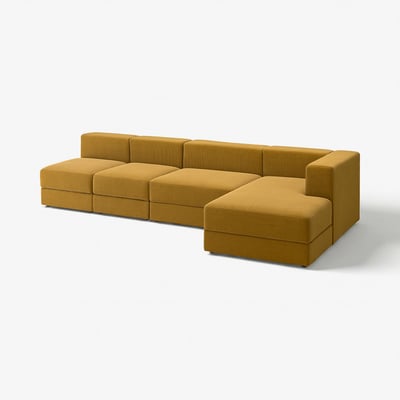 JÄTTEBO 4,5-seat mod sofa w chaise longue, right/Samsala yellow-brown