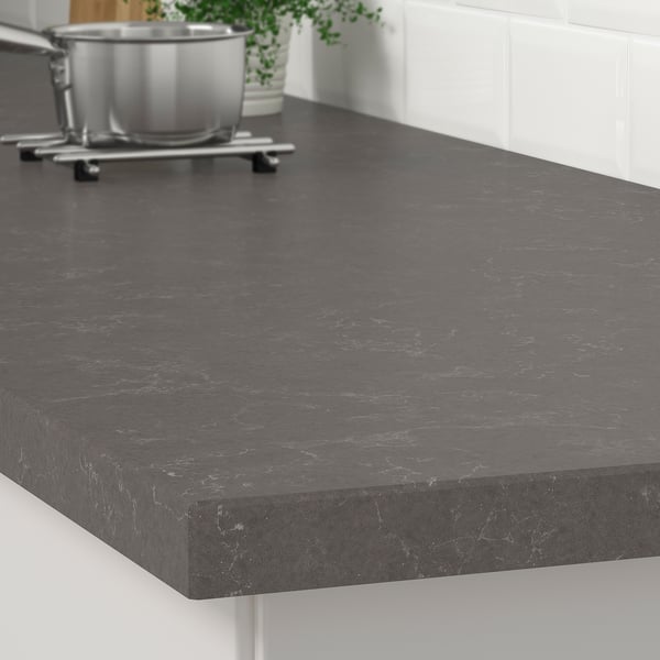 KASKER Custom made worktop, matt dark grey/marble effect quartz, 1 m²x4.0 cm