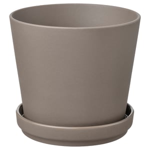 Brown planter with saucer, indoor/outdoor