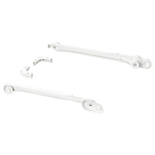 KOMPLEMENT white wardrobe organisers: two rods, plastic wheels, metal brackets.