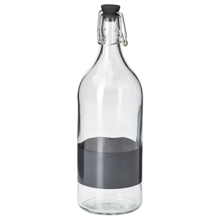 KORKEN bottle with stopper, clear glass/black, 1 l IKEA