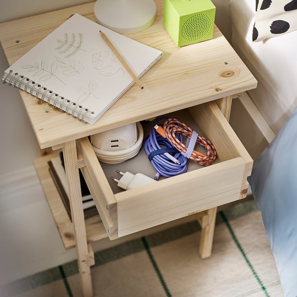 KRONÖREN Bedside table, pine, 39x32x55 cm