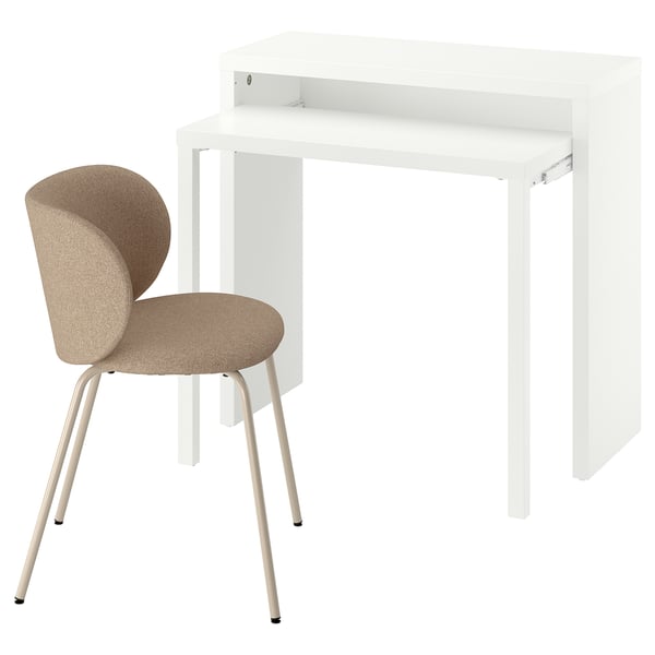 LÄNGDHOPP / KRYLBO Desk and chair, white/dark beige