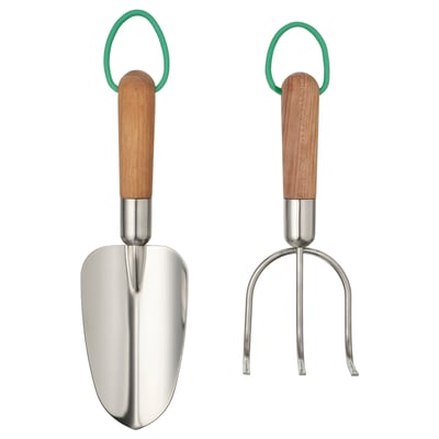 LÄRKAR 2-piece gardening set, birch/stainless steel large