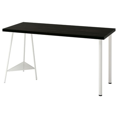 Modern rectangular black tabletop with white metal legs. Simple, lightweight, and stylish design.