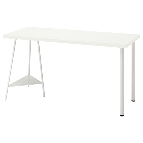 LAGKAPTEN: white desk, rectangular, modern, metal legs.
