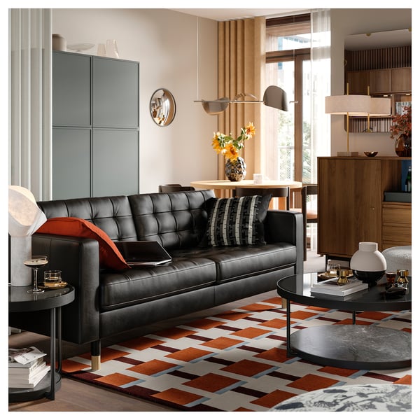 LANDSKRONA Three-seat sofa, Grann/Bomstad black/wood
