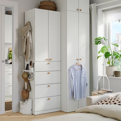 LASTARE Wardrobe combination, white/with height extension unit, 120x62x236 cm