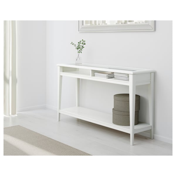 liatorp طاولة كونسول أبيض زجاج 133x37 سم ikea