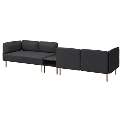 LILLEHEM 4-seat modular sofa with side table, Gunnared dark grey/wood