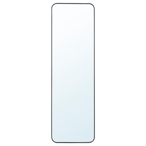 A LINDBYN mirror with a black frame and rounded corners, suitable for hanging horizontally or vertically.