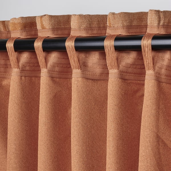 LÖNNSTÄVMAL Block-out curtains, 1 pair, light red-brown/with heading tape, 145x300 cm