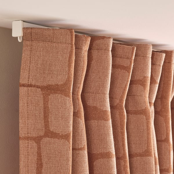 LÖNNSTÄVMAL Block-out curtains, 1 pair, light red-brown/with heading tape, 145x300 cm