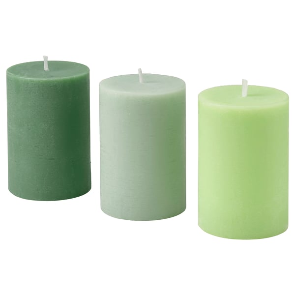 LOTSFÅGEL Scented pillar candle, Apple green, 30 hr