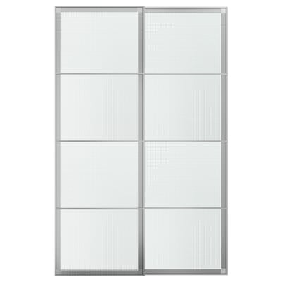LUNDBRÄSMA Pair of sliding doors, aluminium/checkered glass, 150x236 cm