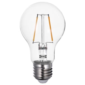 Ikea LUNNOM bulb, clear glass, warm white led, vintage shape.