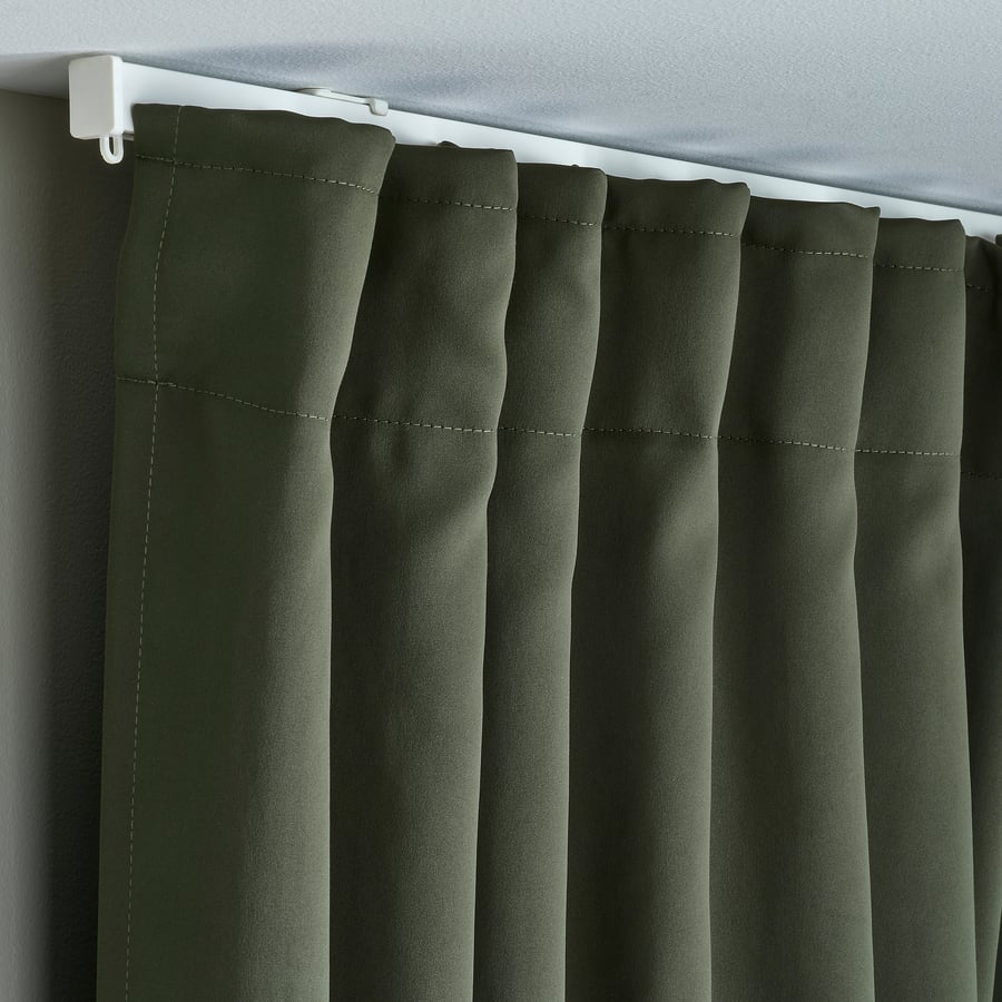 MAJGULL block-out curtains, 1 pair, with heading tape/dark green ...