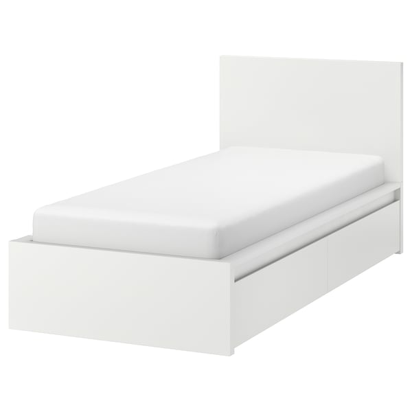 Malm هيكل سرير عالي مع صندوقي تخزين أبيض Luroy Ikea