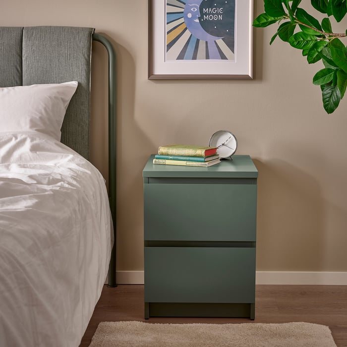 MALM chest of 2 drawers, greygreen, 40x55 cm IKEA