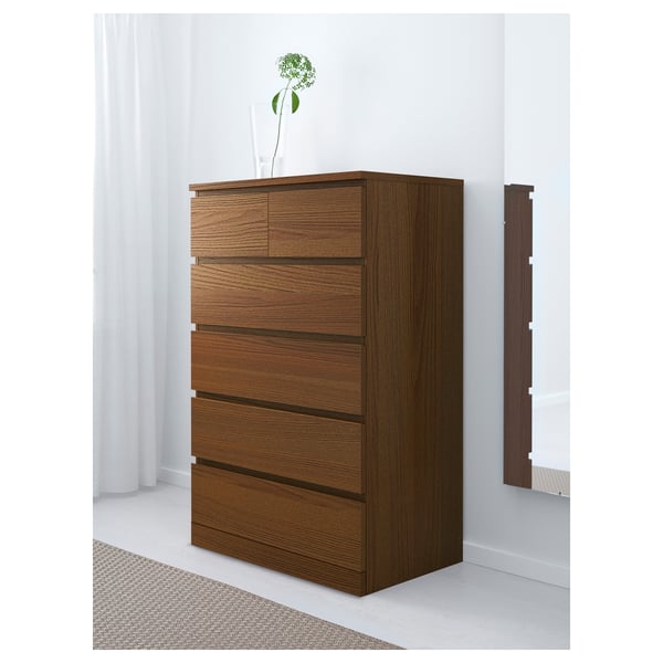 MALM Chest of 6 drawers, brown stained ash veneer, 80x123 cm IKEA