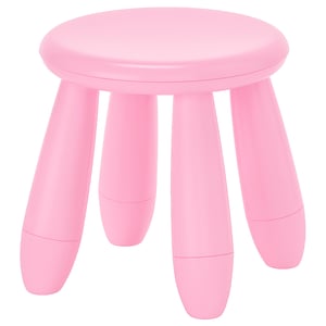 A bright pink MAMMUT stool made of polypropylene plastic. It is round, light, and suitable for both indoor and outdoor use with uv protection.