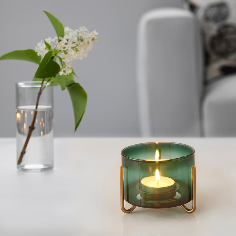 MASKERING حامل شموع صغيرة, أخضر زجاج, 9 سم IKEA