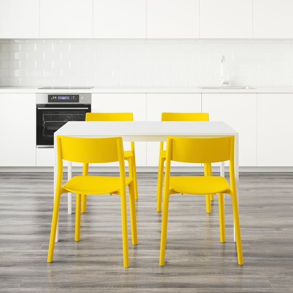 Melltorp Janinge طاولة و4 كراسي أبيض أصفر Ikea