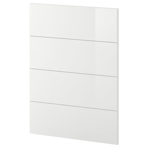 A white METOD kitchen cabinet door with a glossy finish. It a sleek, rectangular design.