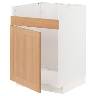 METOD Base cab f HAVSEN single bowl sink, white/Vedhamn oak, 60x60 cm