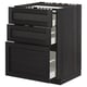 METOD Base cab f hob/3 fronts/3 drawers, black/Lerhyttan black stained, 60x60 cm