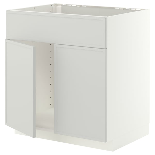 METOD Base cabinet f sink w 2 doors/front, white/Aspudden light grey, 80x60 cm
